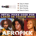 Afropick Metal Black Hair Pick for Natural Curly Long Thick Hair Afro Pick Comb - Thumbnail 3