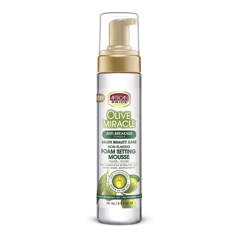 African Pride Olive Miracle Non Flaking Foam Setting Hair Mousse Long Lasting (Set)