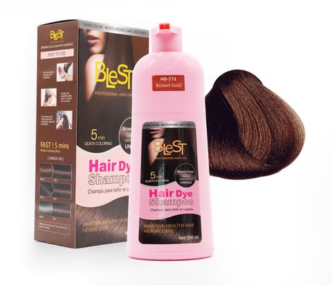(6-pack) BLEST PROFESSIONAL HAIR CARE Hair Dye 2-in-1 Shampoo Color for Quick Gray Coverage – Semi Permanent Hair Color for Men and Women – 500ml (Brown Gold)