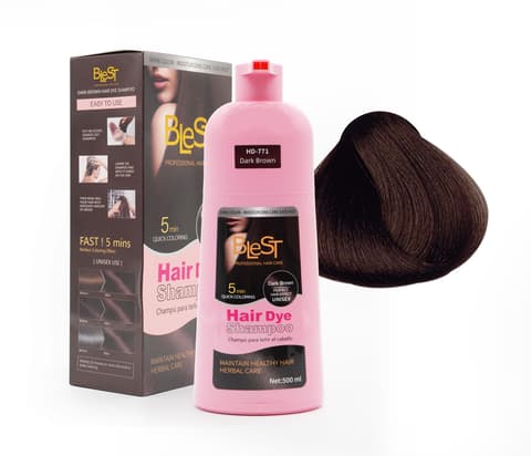 (6-pack) BLEST PROFESSIONAL HAIR CARE Hair Dye 2-in-1 Shampoo Color for Quick Gray Coverage – Semi Permanent Hair Color for Men and Women – 500ml (Dark Brown)