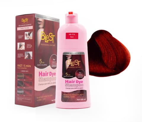 (6-pack) BLEST PROFESSIONAL HAIR CARE Hair Dye 2-in-1 Shampoo Color for Quick Gray Coverage – Semi Permanent Hair Color for Men and Women – 500ml (Red)