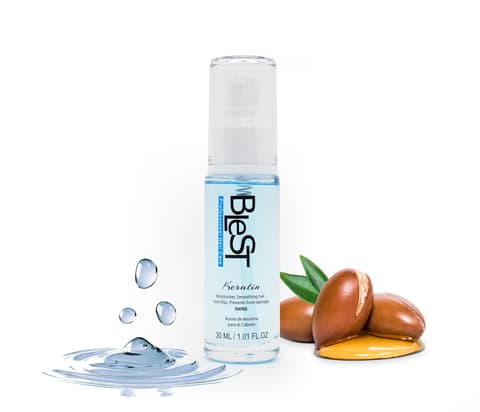 (12-pack) BLEST PROFESSIONAL Keratin Moisture Smoothing Hair Serum – Lightweight Argan Hair Oil for Shine, Frizz Control & Protection – Anti-Frizz Argan Oil for Hair with Keratin – 30ml