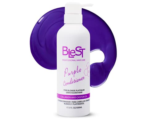 (6-pack) BLEST PROFESSIONAL HAIR CARE Purple Hair Conditioner with Collagen & Castor Oil – Nourishing Hair Care for Blonde, Platinum & Silver Color Treated Hair – 500 ml