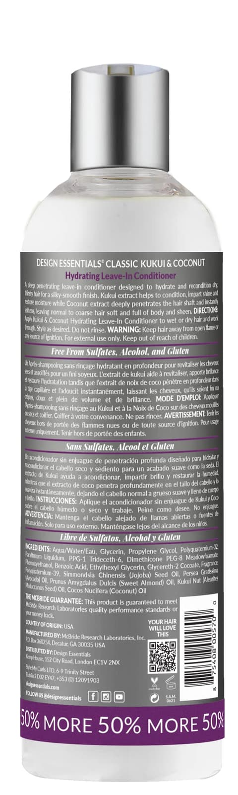 Design Essentials Kukui and Coconut Hydrating Leave In Conditioner Sulfate Free