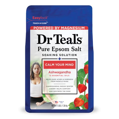 Dr Teal's Epsom Salt Magnesium Soak Ashwagandha Essential Oils 3 Lbs