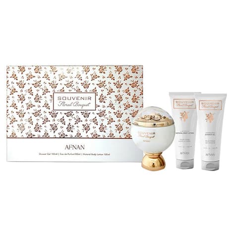 AFNAN SOUVENIR FLORAL BOUQUET L 3PCSET 3.4 EDP SPRAY / 3.4 BL / 3.4 S.GEL *DISPLAY BOX* *x* **SHOW SPECIAL** (Set)