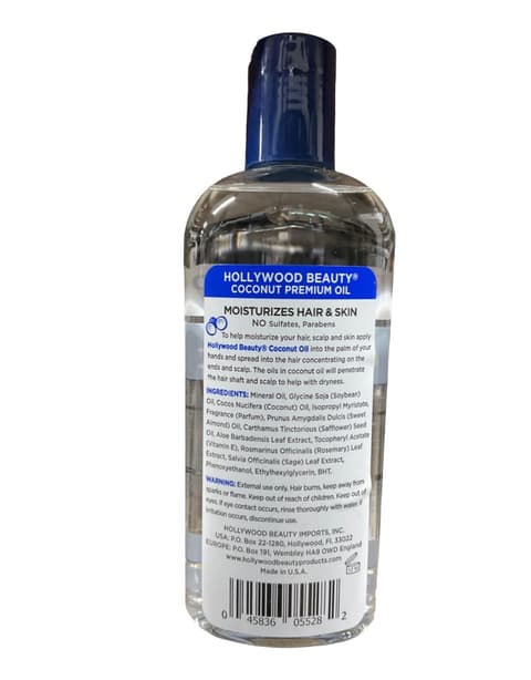 Hollywood Beauty Coconut Hair Oil Bottle Moisturizes Hair Skin Replenishes