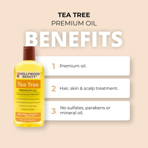 Hollywood Beauty Tea Tree Oil for Hair Scalp and Skin 8 Fl Oz Moisturizes Dry