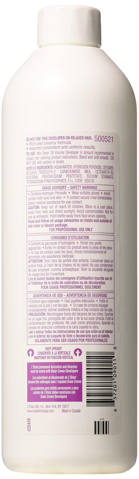 L'oreal Technique Oreor 30 Volume Developer Hair Color Developer Creamy Formula
