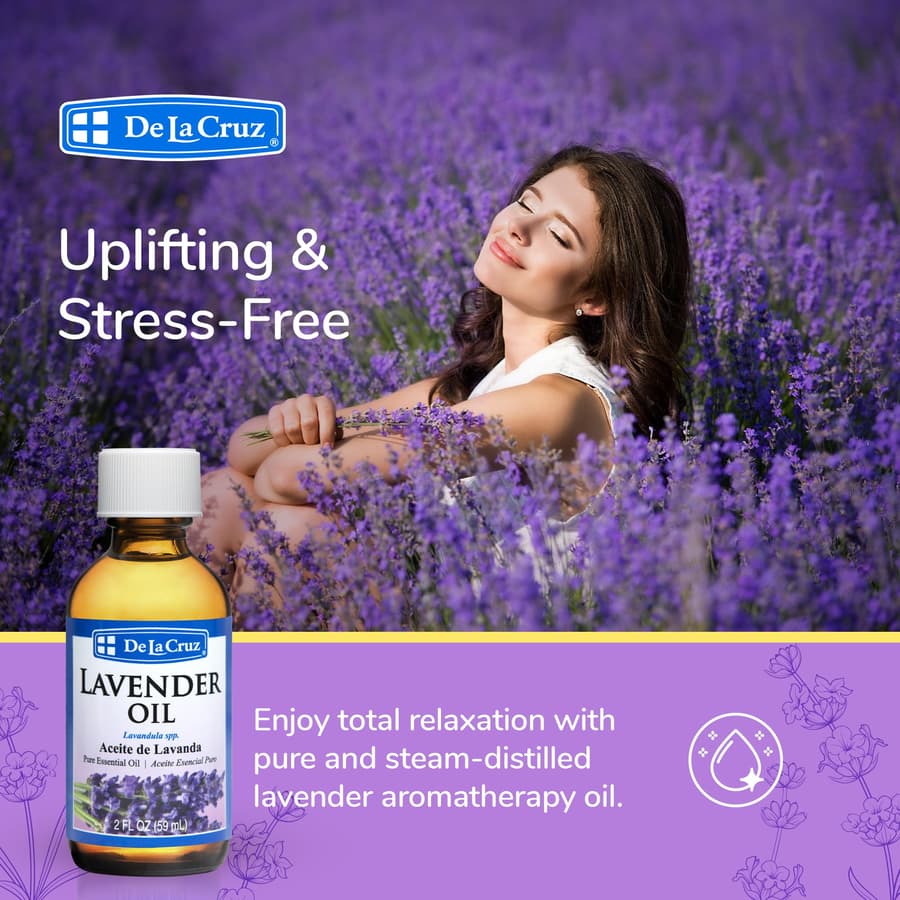 De la Cruz Lavender Essential Oil Steam Distilled 100% Pure Lavender Oil for