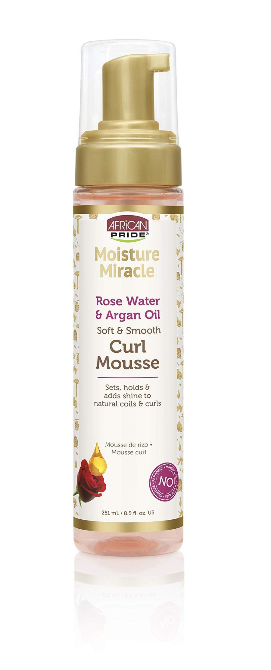 African Pride Moisture Miracle Rose Water Argan Oil Curl Hair Mousse Flexible