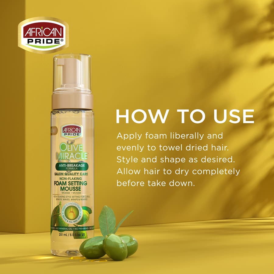 African Pride Olive Miracle Non Flaking Foam Setting Hair Mousse Long Lasting (Set)