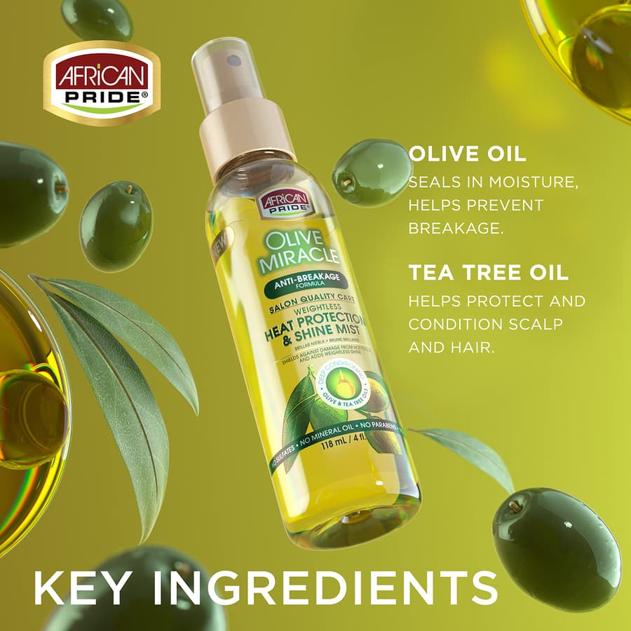 African Pride Olive Miracle Weightless Heat Protection Hair Shine Mist Fights