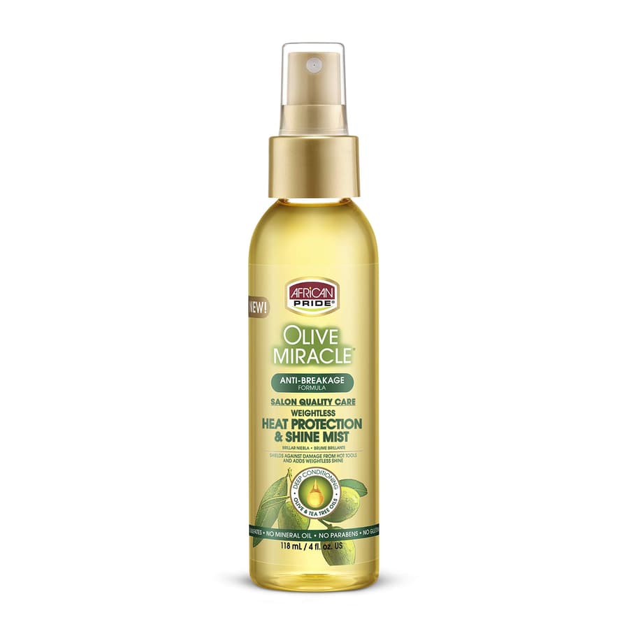 African Pride Olive Miracle Weightless Heat Protection Hair Shine Mist Fights