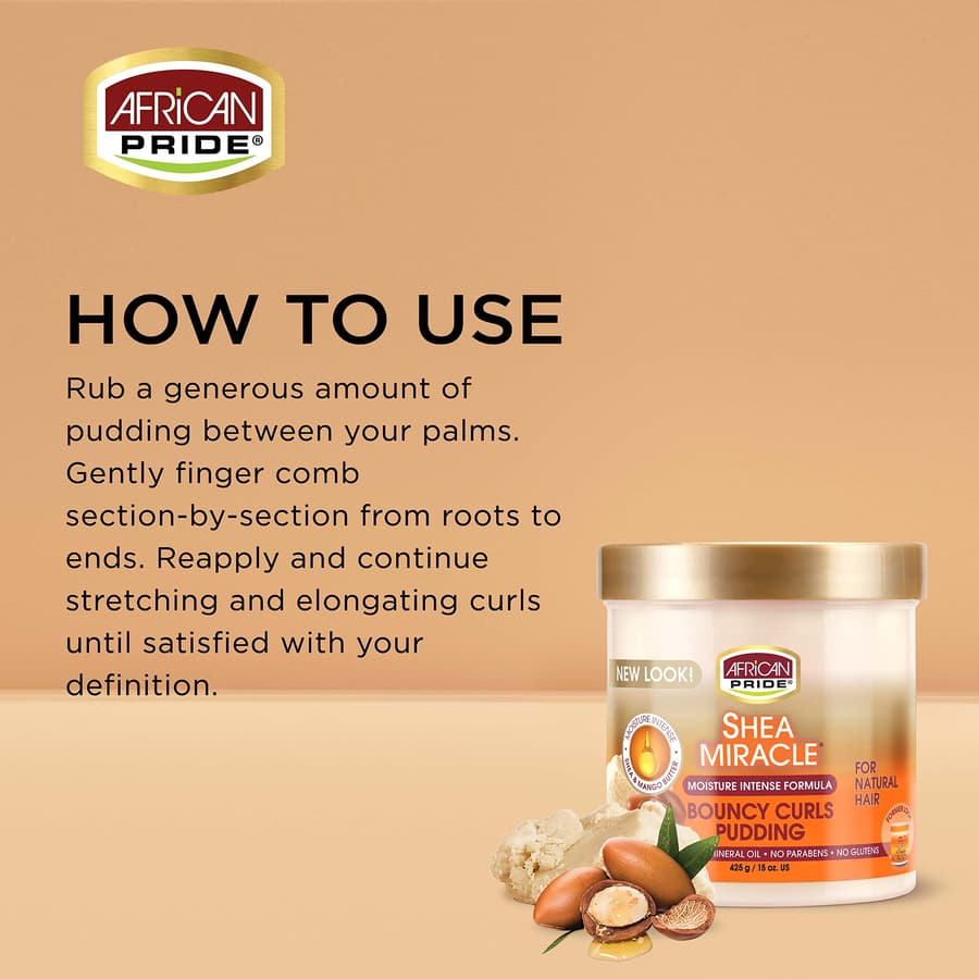 African Pride Shea Miracle Bouncy Curls Pudding Contains Shea African Mango