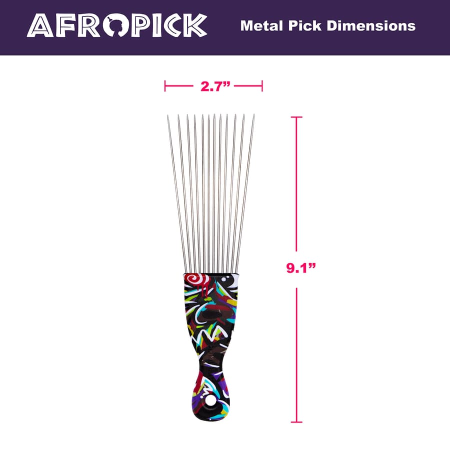 Afropick Metal Black Hair Pick for Natural Curly Long Thick Hair Afro Pick Comb