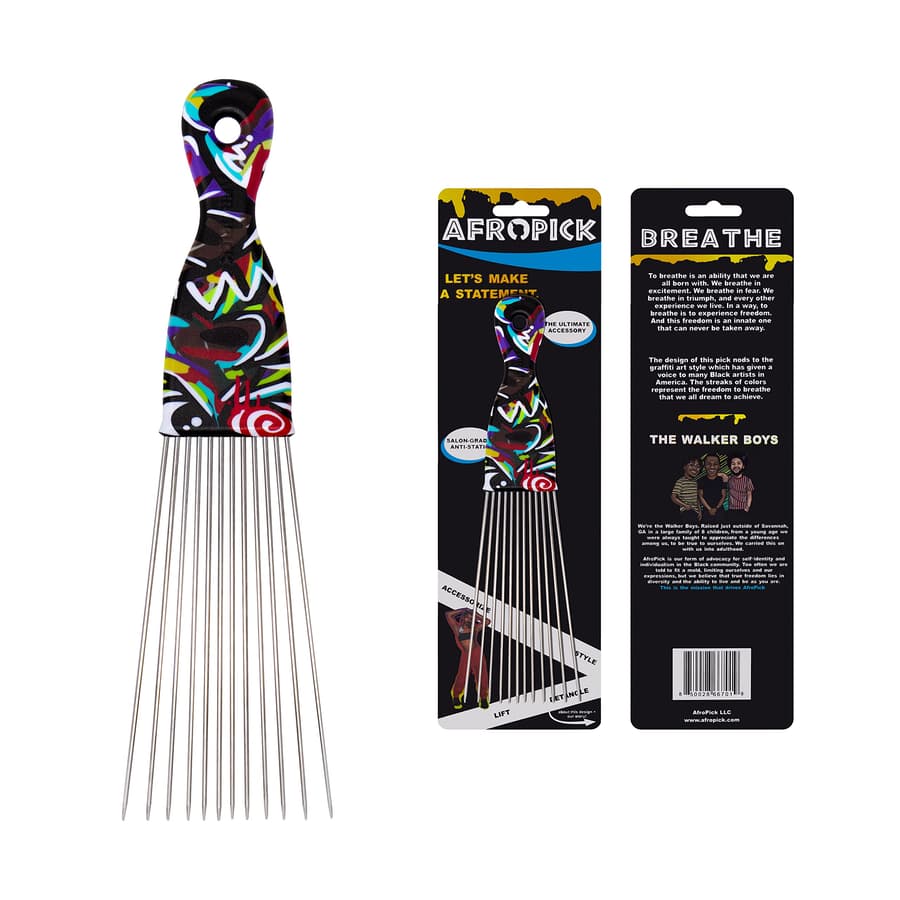 Afropick Metal Black Hair Pick for Natural Curly Long Thick Hair Afro Pick Comb