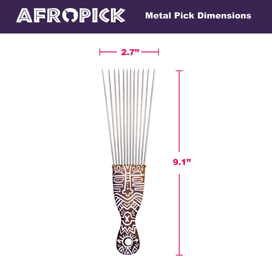 Afropick Metal Black Hair Pick for Natural Curly Long Thick Hair Afro Pick Comb