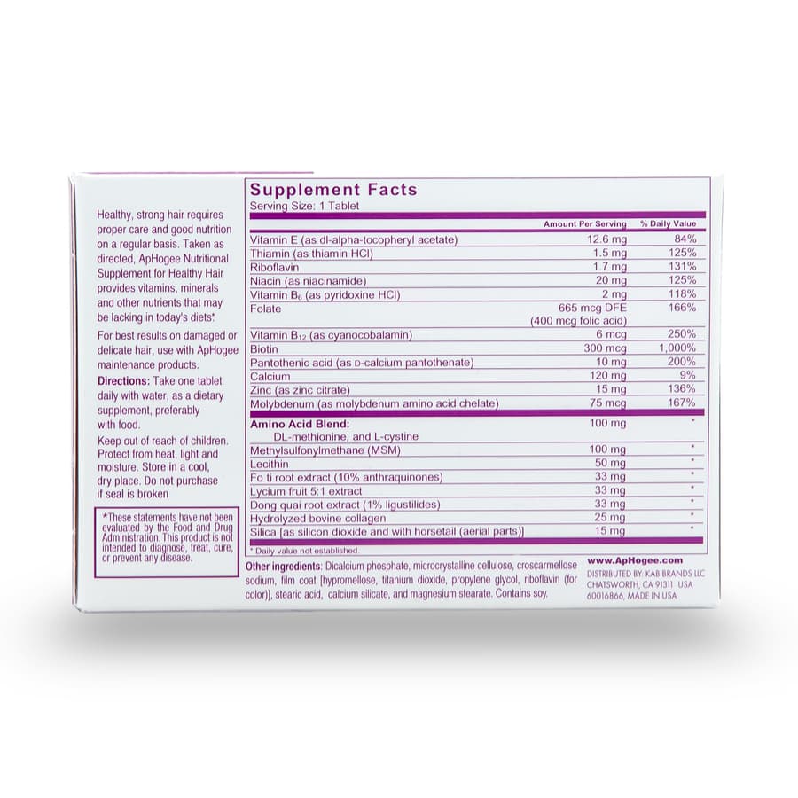 Aphogee Nutritional Supplement for Healthy Hair Biotin Vitamins Minerals With