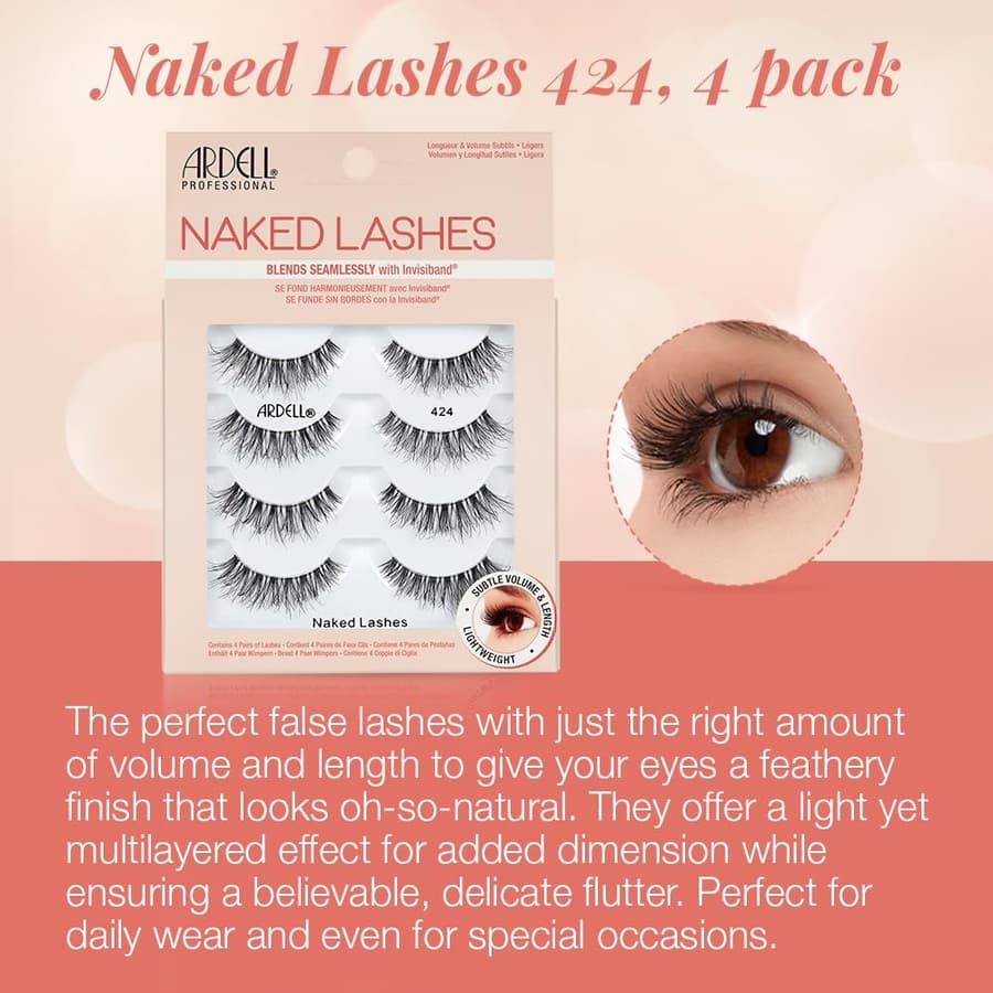 Ardell Naked Lashes #424 Strip Lashes Natural With Invisiband for Subtle Volume