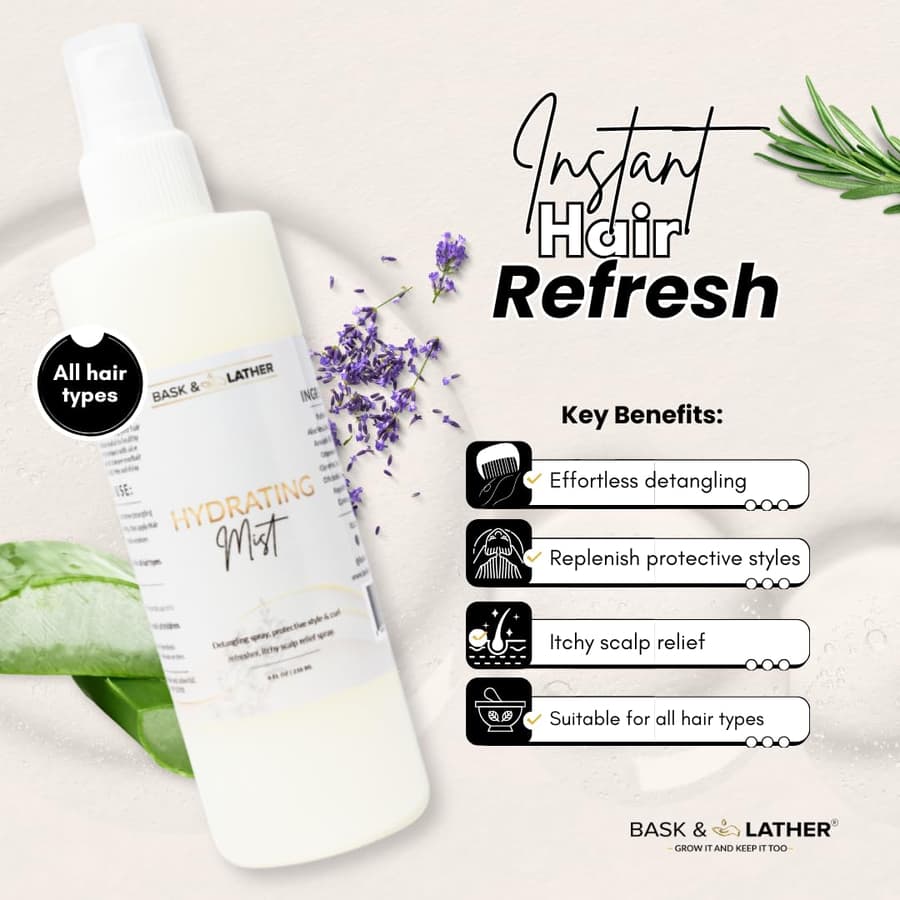 Bask Lather Hydrating Hair Mist Leave In Conditioner Itchy Scalp Relief