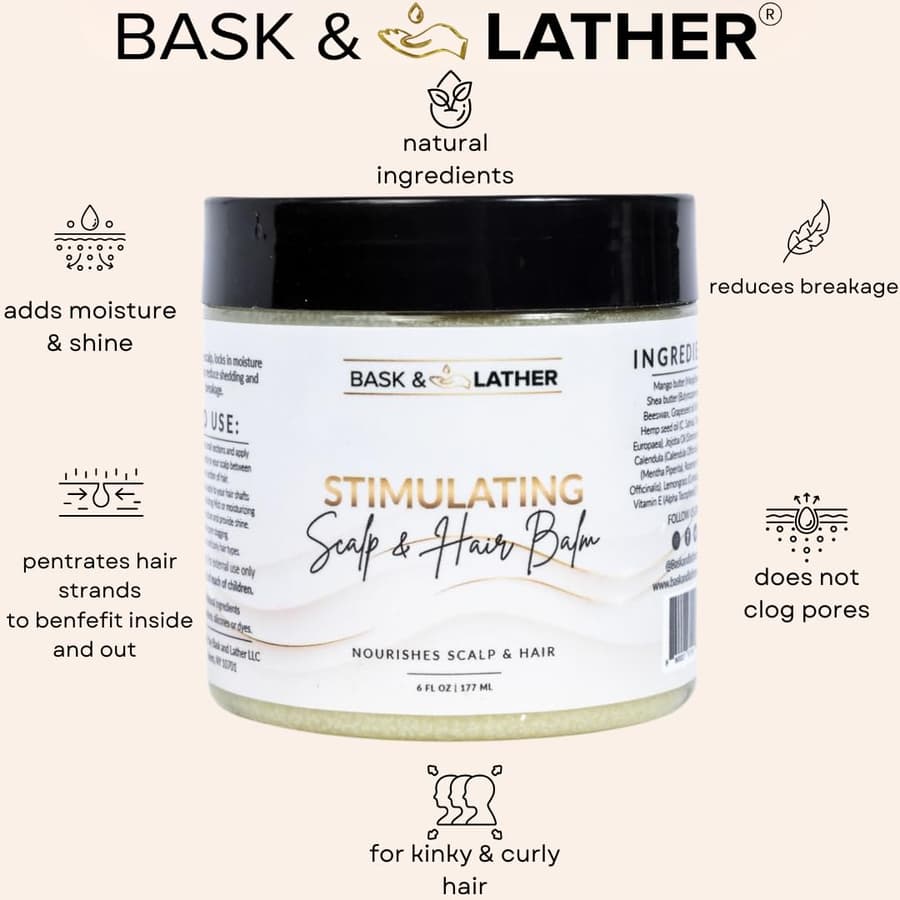 Bask Lather Stimulating Scalp and Hair Balm for Hair Growth Mango Shea Butter