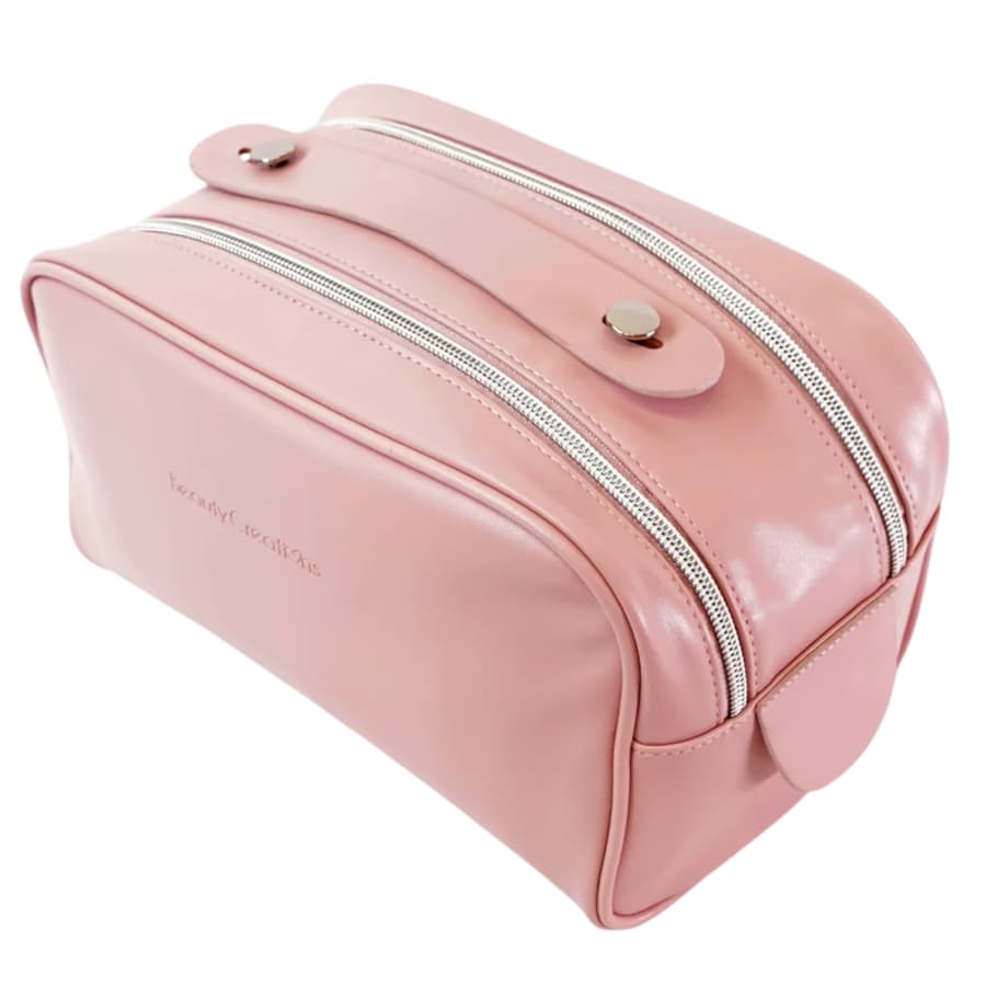 (4-pack) Beauty Creations Big Cosmetic Bag Double Zipper Pink