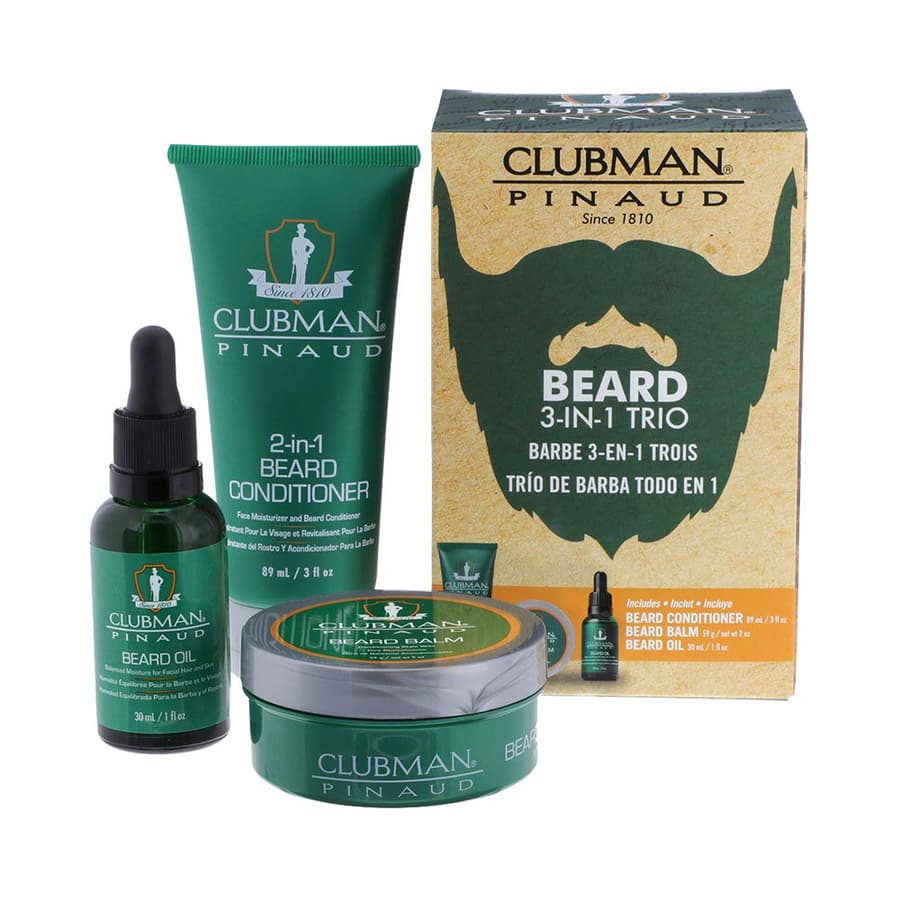 Clubman Pinaud 3 In 1 Beard Kit Includes Conditioner Beard Oil and Balm Starter