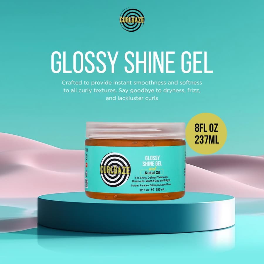 Curldaze Glossy Shine Gel With Kukui Oil Vitamins A C E Defines Curls In Twist