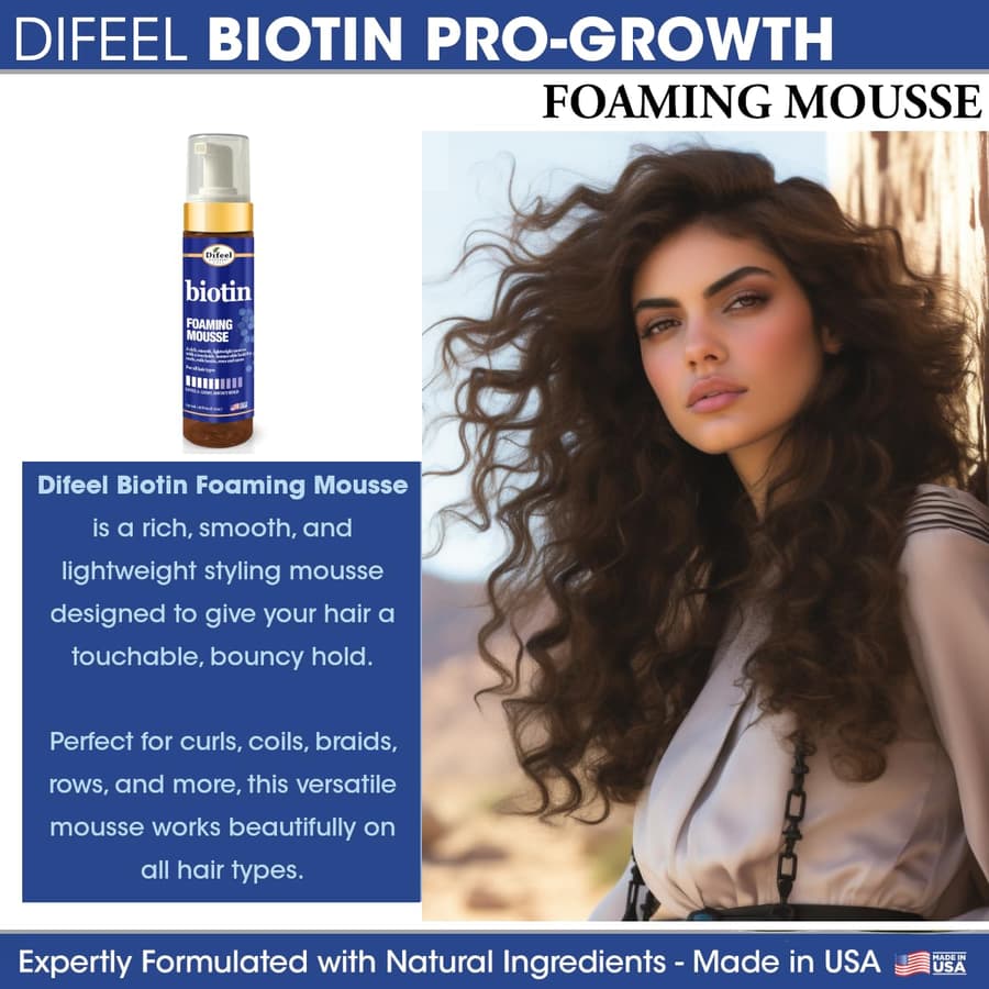 Difeel Biotin Foaming Mousse . Curly Hair Biotin Thickening Mousse Curls Rows