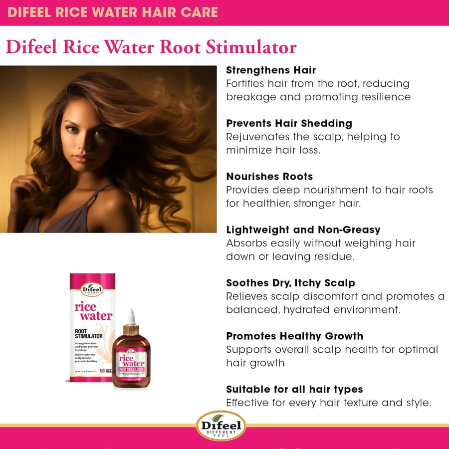 Difeel Rice Water Root Stimulator . Strengthens Hair Roots 2.5 oz