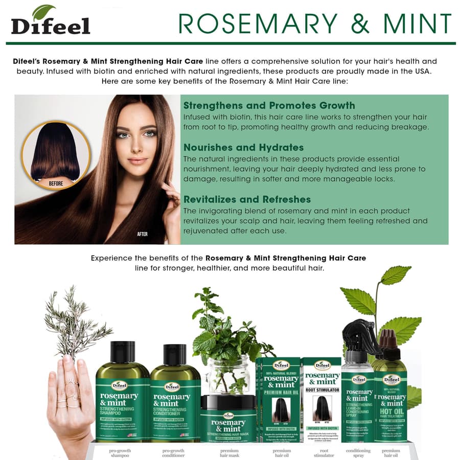 Difeel Rosemary Mint Foaming Mousse Infused With Biotin Level 6 Hold for Curls