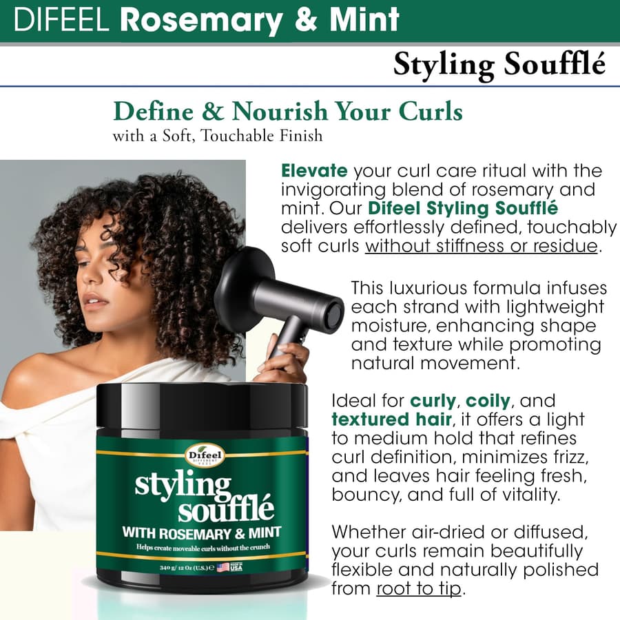 Difeel Rosemary Mint Styling Soufflé . Nourishing Curl Defining Souffle for
