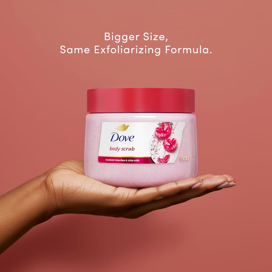 Dove Cherry Chia Milk Body Scrub Exfoliates and Deeply Nourishes for Smooth