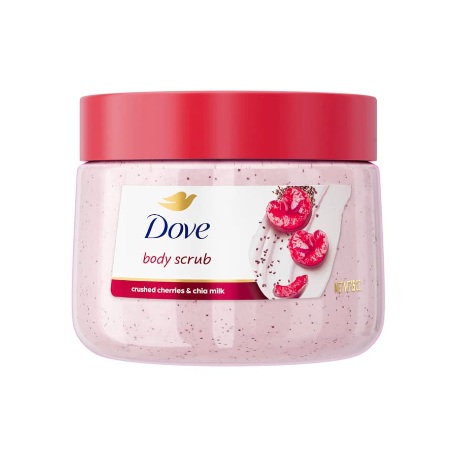 Dove Cherry Chia Milk Body Scrub Exfoliates and Deeply Nourishes for Smooth