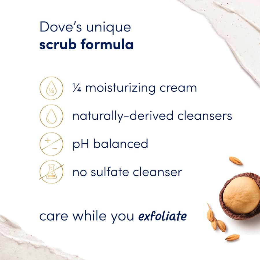 Dove Scrub Macadamia Rice Milk Body Scrub Exfoliates and Deeply Nourishes for