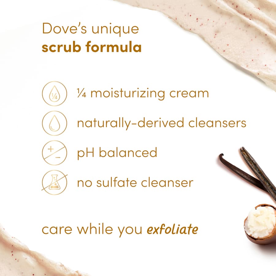 Dove Vanilla Sugar Shea Butter Body Scrub Exfoliates and Deeply Nourishes for