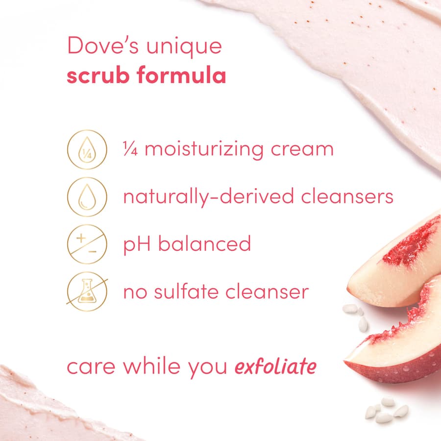 Dove White Peach Crushed Rice Body Scrub Exfoliates and Deeply Nourishes for