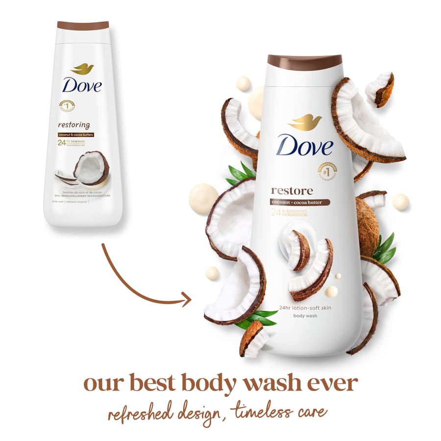 Dove Body Wash Restore Coconut Cocoa Butter for 24hr Lotion Soft Skin