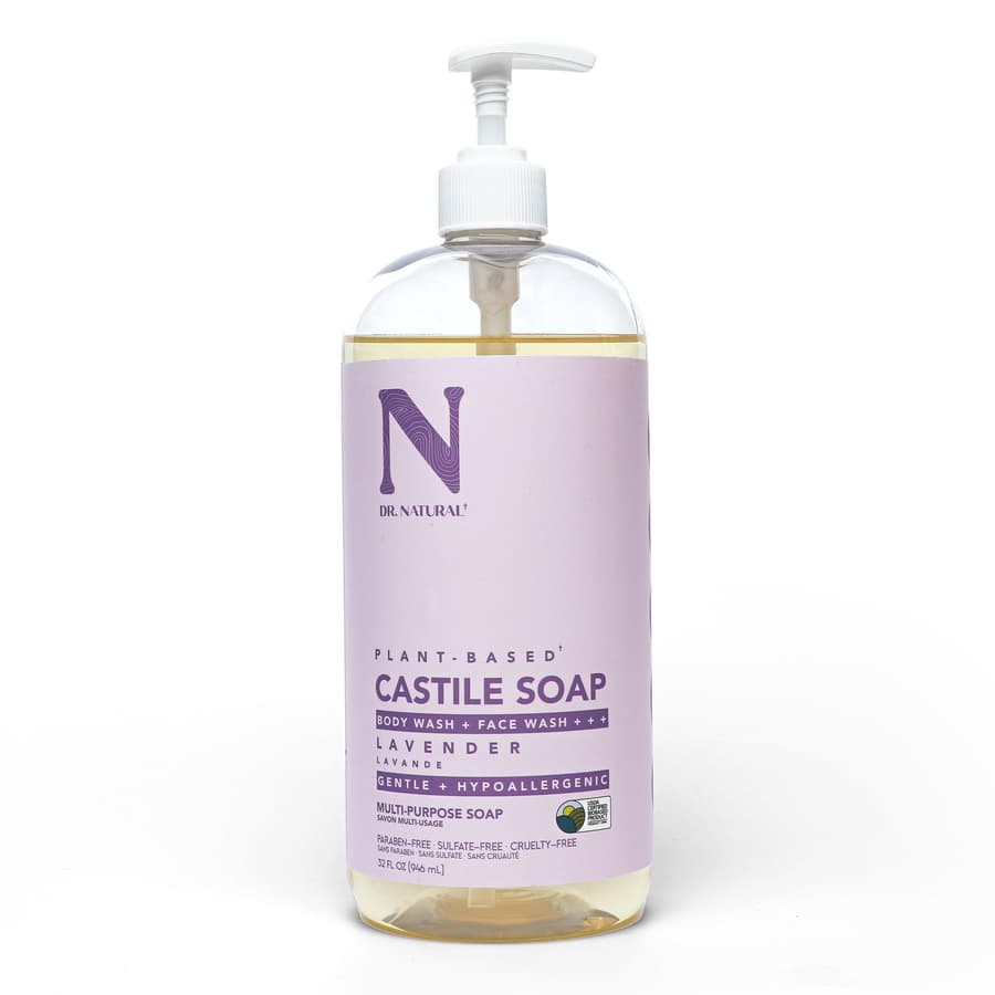 Dr. Natural Castile Liquid Soap Multi Use Body Wash Shampoo and Face Wash