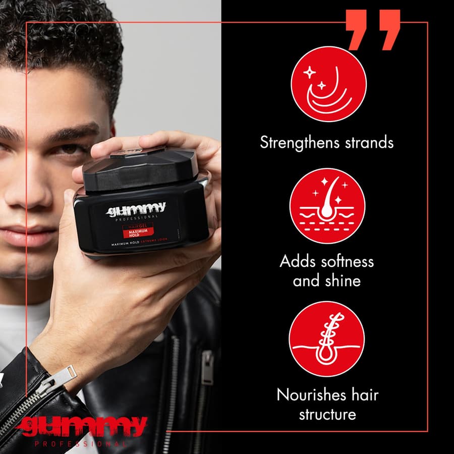Gummy Professional Hair Gel and Women Strong Hold Styling Gel for Slick Back