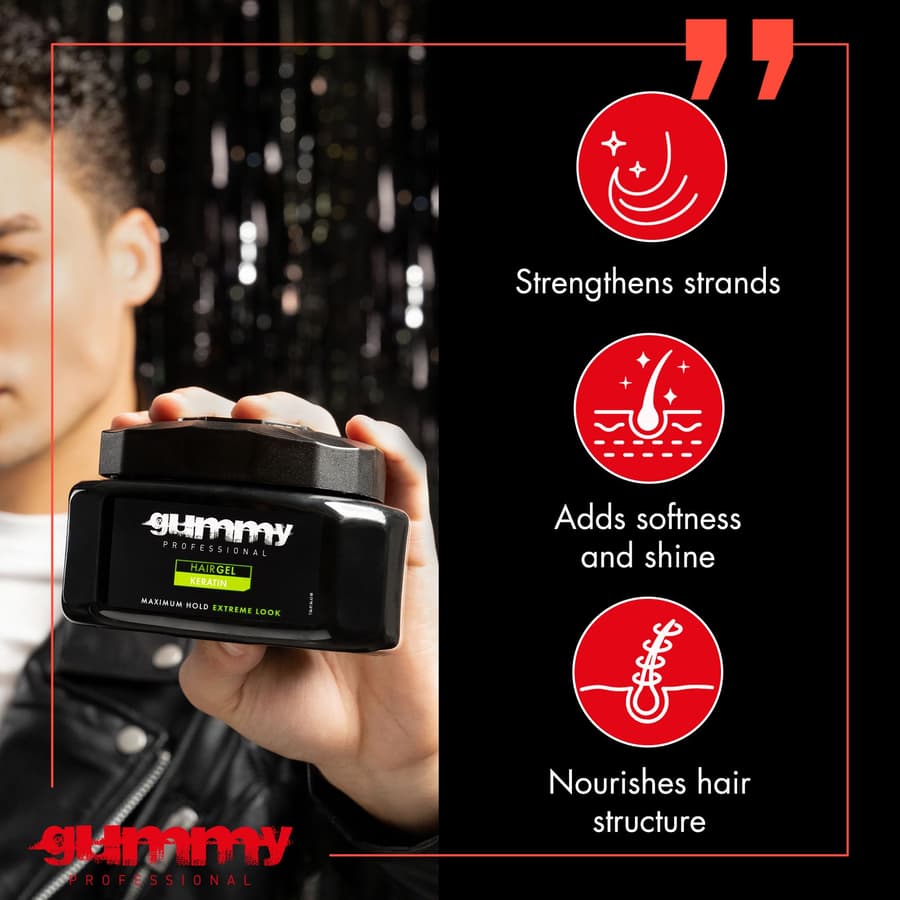 Gummy Professional Hair Gel Maximum Hold With Keratin Extreme Styling for Slick