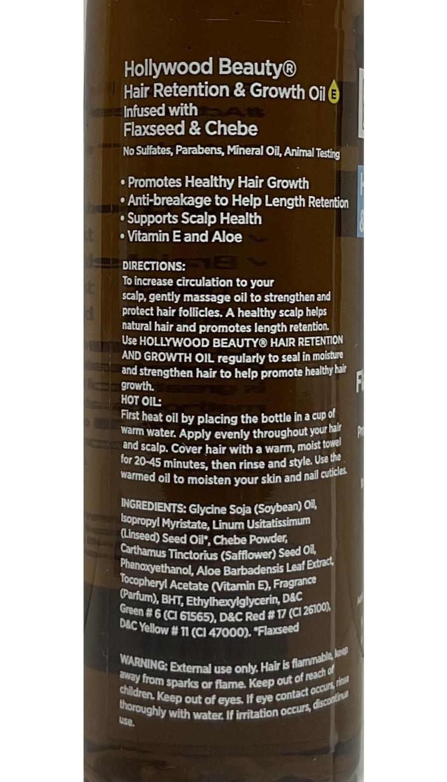 Hollywood Beauty Hair Retention and Growth Oil With Flaxseed and Chebe 4 oz