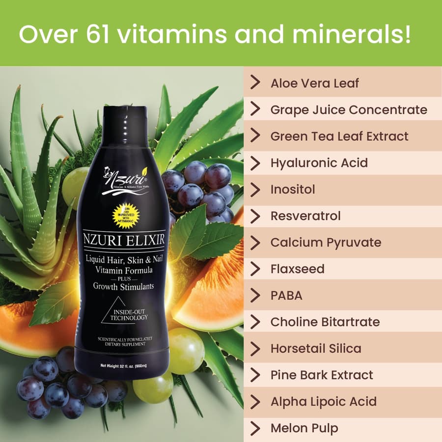Nzuri Elixir Hair Skin and Nails Vitamins and Men With Biotin Folate and