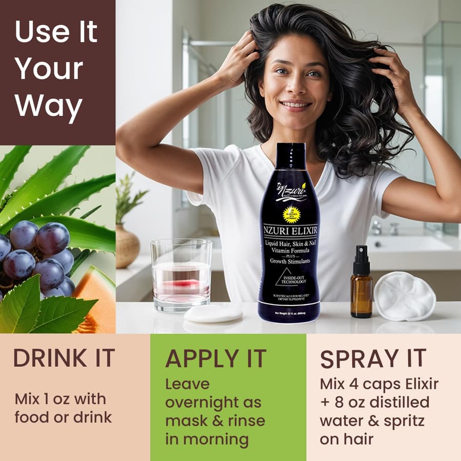 Nzuri Elixir Hair Skin and Nails Vitamins and Men With Biotin Folate and