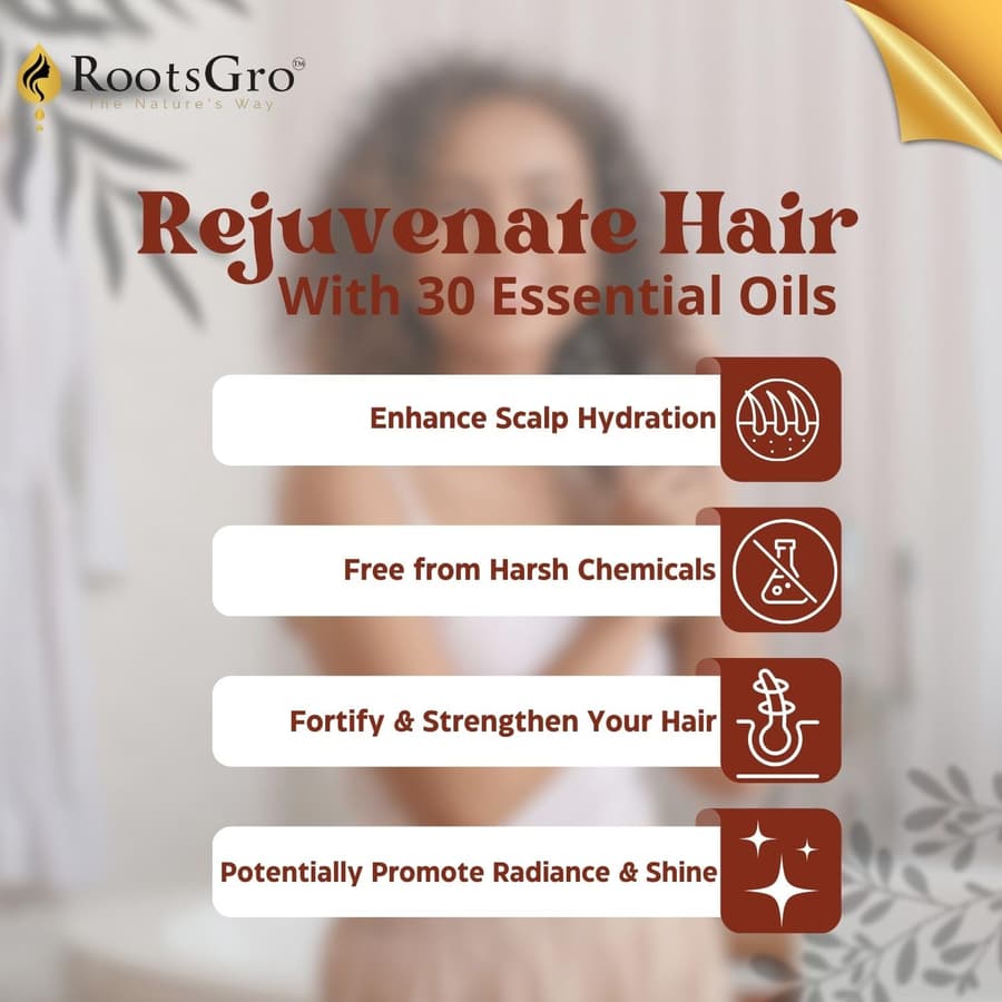 Rootsgro Hair Oil Infused With the Blend of 30 Essential Oils Rosemary Olive