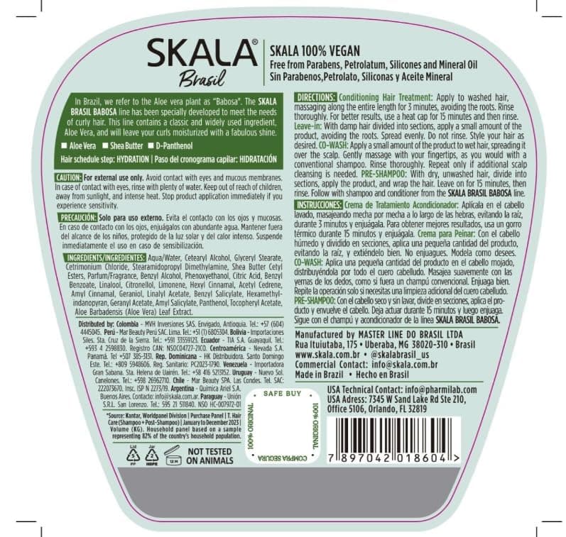 Skala Brasil Babosa 2 In 1 Treatment Cream 1000g Hydration and Shine for Curly