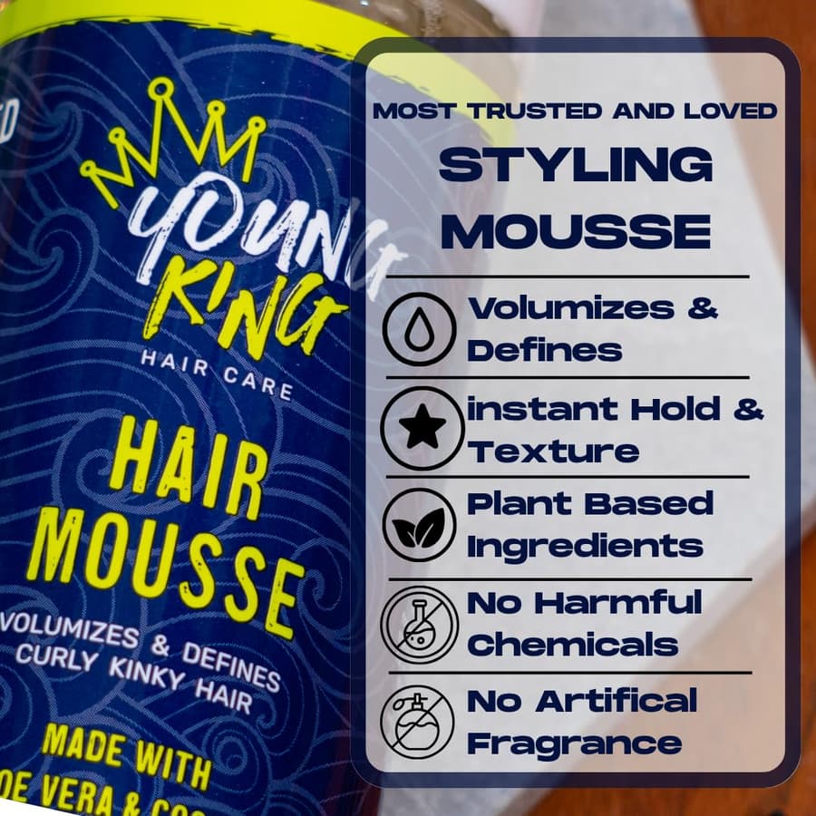 Young King Hair Care Kids Mousse for Boys | Volumize and Define Natural Curls |