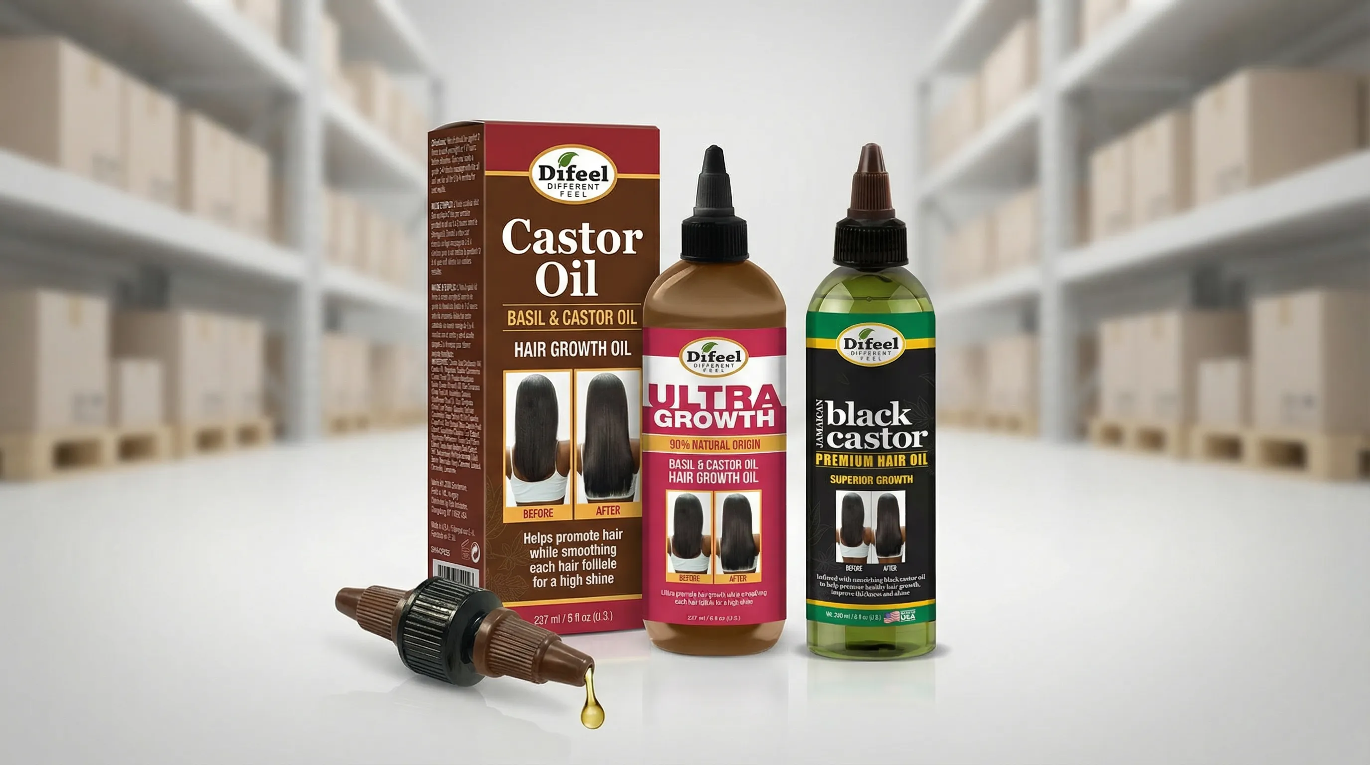 Wholesale Difeel Castor Oil Premium Natural Hair Oil for Retail Replenishment