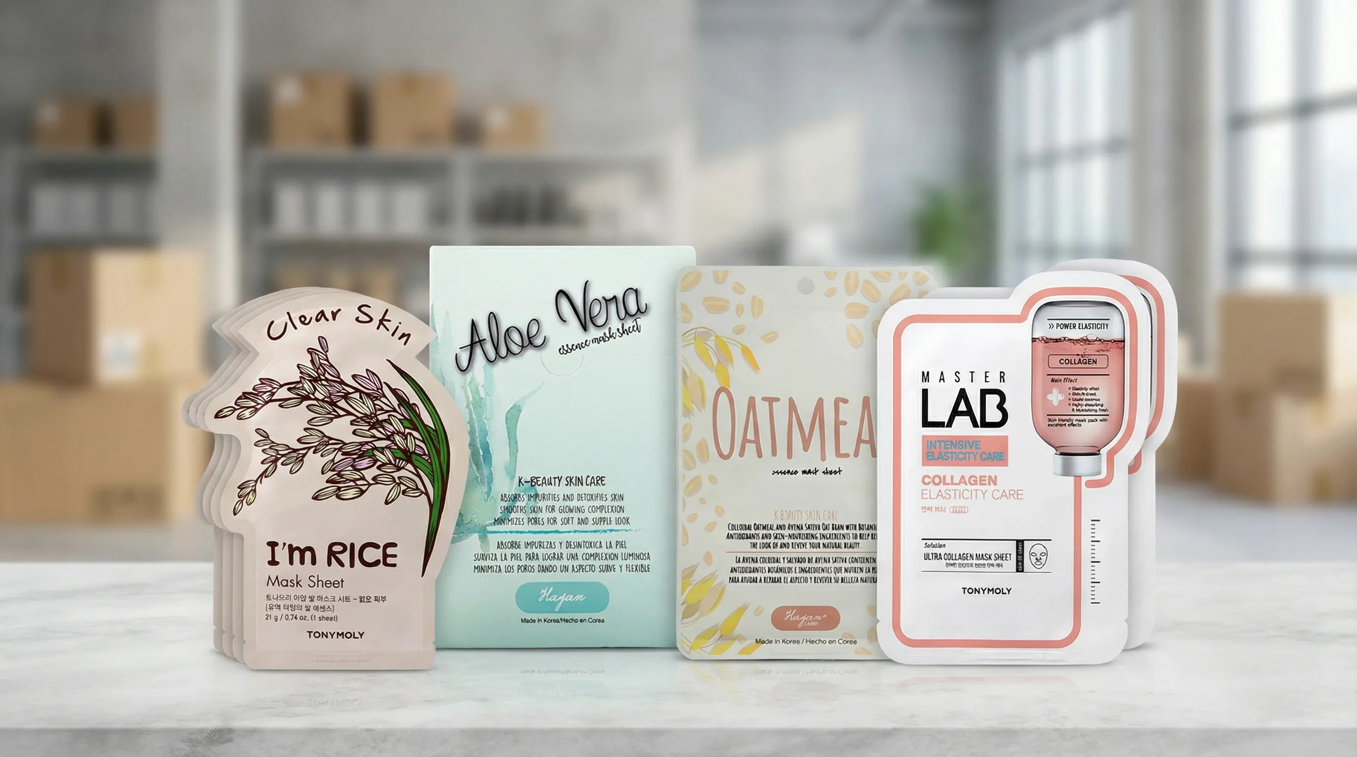 Colección mayorista de mascarillas faciales tipo sheet a granel para retailers y revendedores